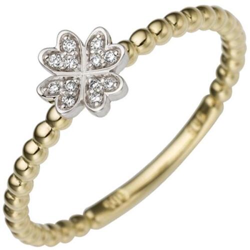 Damen Ring Kleeblatt 585 Gelbgold Wei�gold 12 Diamanten (Gr��e: 54)
