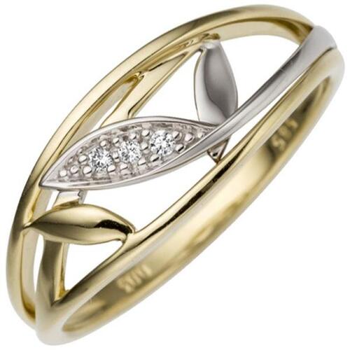 Damen Ring 585 Gelbgold Wei�gold bicolor, 3 Diamanten (Gr��e: 60)