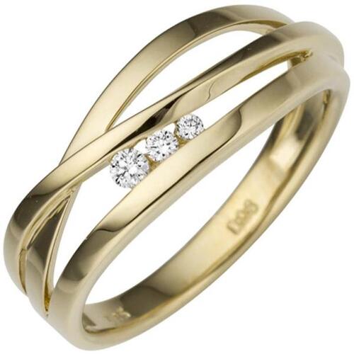 Damen Ring breit 585 Gold Gelbgold 3 Diamanten 0,08ct. (Gr��e: 60)