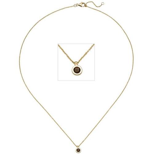 Collier Halskette mit Anh�nger 585 Gelbgold 1 Rauchquarz 45 cm