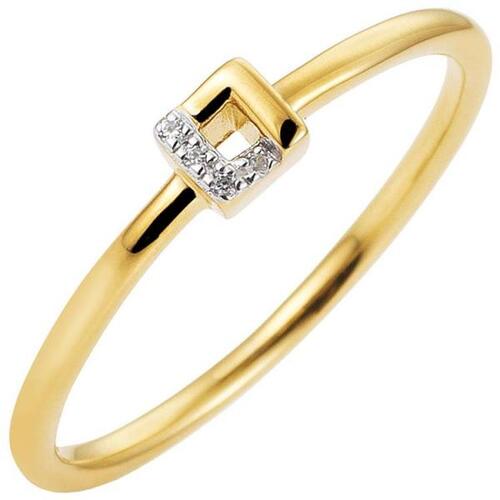 Damen Ring schmal 585 Gold Gelbgold bicolor, 4 Diamanten (Gr��e: 60)