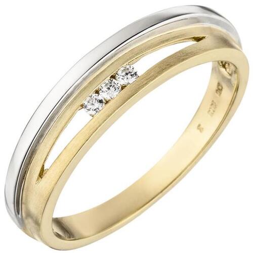 Damen Ring 375 Gold Gelbgold Wei�gold bicolor matt 3 Zirkonia (Gr��e: 52)