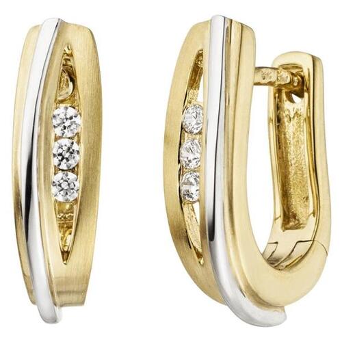 Creolen 375 Gold Gelbgold Wei�gold bicolor mattiert 6 Zirkonia Ohrringe