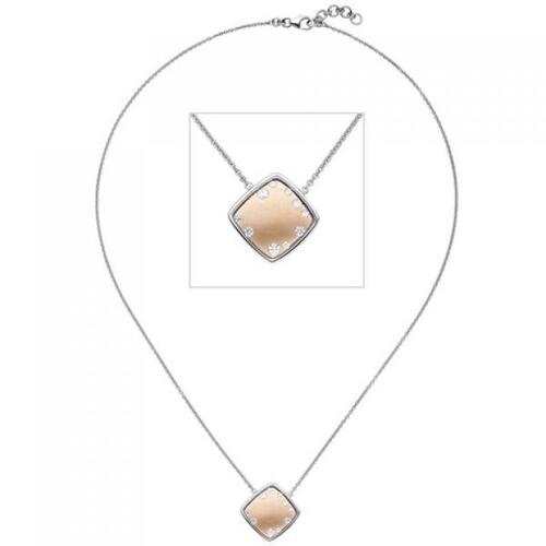 Kette mit Anh�nger 375 Wei�gold Rotgold bicolor matt 10 Zirkonia 45 cm
