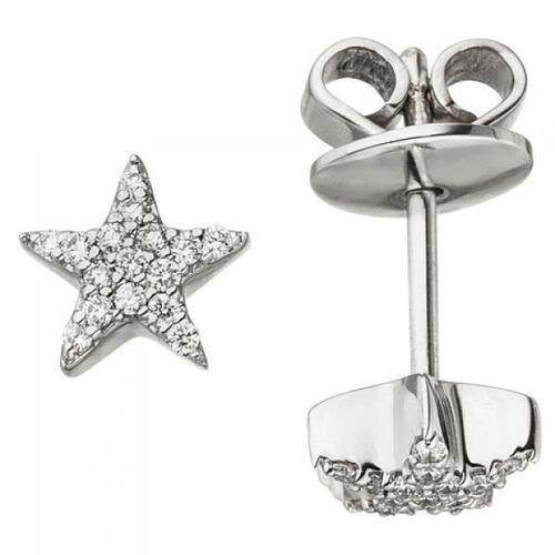 Ohrstecker Stern 585 Wei�gold 32 Diamanten Brillanten Ohrringe Sternohrstecker