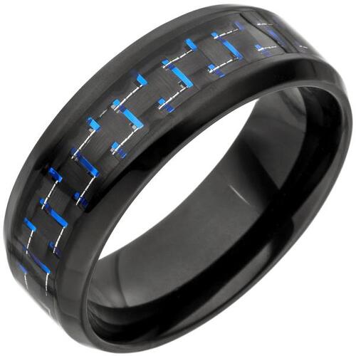 Herren Ring Edelstahl schwarz beschichtet mit Carbon Einlage blau | Ringe  direkt bestellen | Fingerringe
