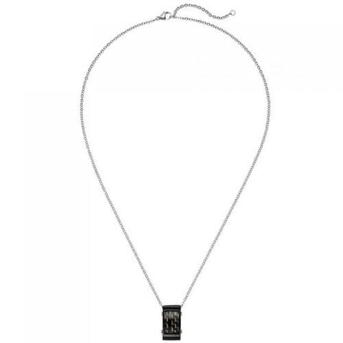 Collier Kette mit Anh�nger Edelstahl schwarz mit Carbon Einlagen 55 cm