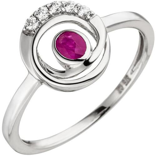 Damen Ring 375 Wei�gold mit 5 Zirkonia 1 Rubin Rubinring (Gr��e: 52)