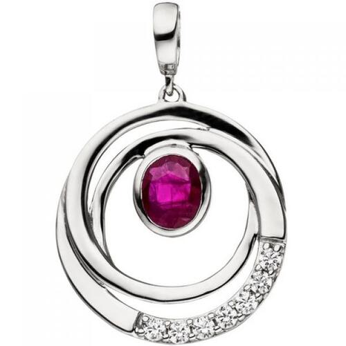 Anh�nger 375 Gold Wei�gold 7 Zirkonia 1 Rubin rot Rubinanh�nger