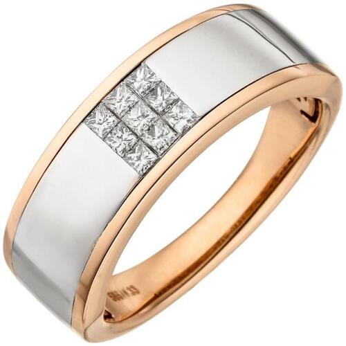 Damen Ring 585 Gold Rotgold bicolor 9 Diamanten Princess Schliff (Gr��e: 56)