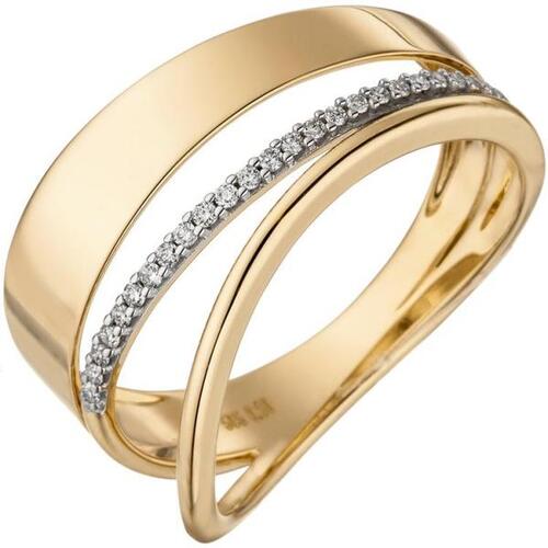 Damen Ring breit mehrreihig 585 Gold Gelbgold 24 Diamanten (Gr��e: 58)
