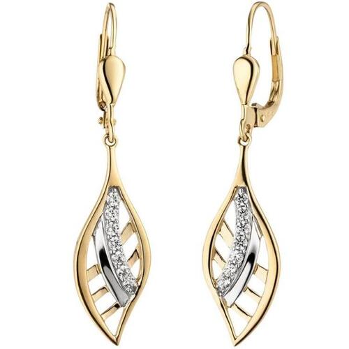 Ohrh�nger 375 Gold Gelbgold bicolor 14 Zirkonia Ohrringe Boutons Goldohrringe