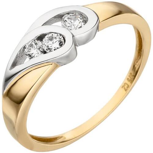 Damen Ring 375 Gold Gelbgold bicolor 3 Zirkonia, Goldring (Gr��e: 58)