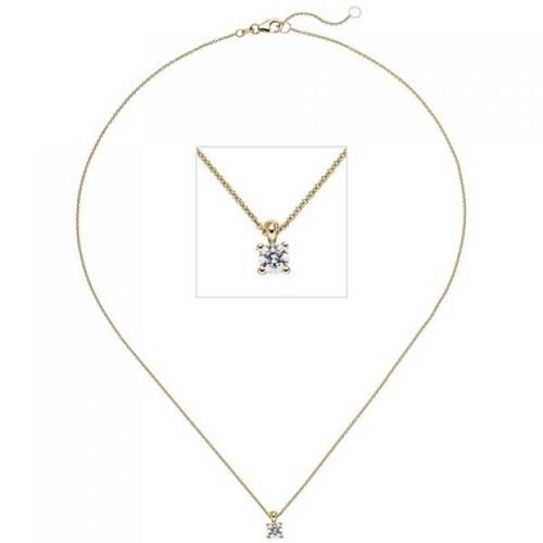 Collier Kette mit Anh�nger 585 Gold Gelbgold 1 Diamant Brillant 0,50 ct. 45 cm