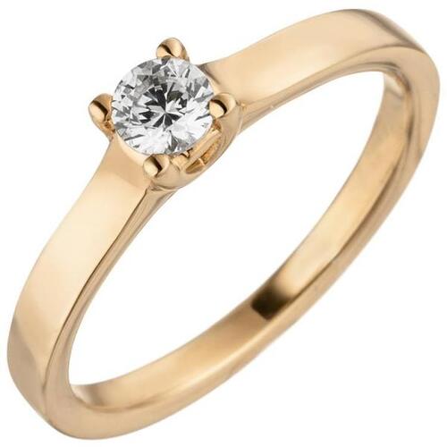 Damen Ring, 585 Rotgold 1 Diamant Brillant 0,15 ct. Diamantring Solit�r (Gr��e: 56)