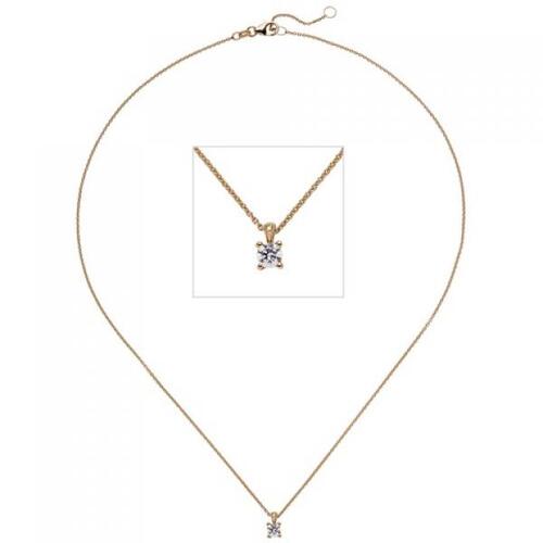 Collier Kette mit Anhnger 585 Rotgold 1 Diamant Brillant 0,25 ct. 45 cm