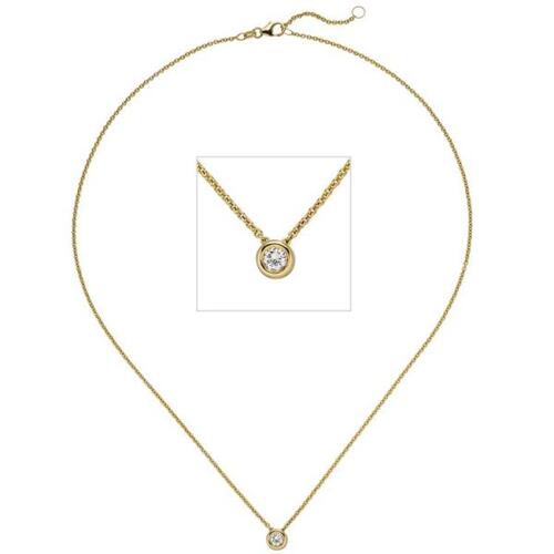 Collier Kette mit Anh�nger 585 Gelbgold 1 Diamant Brillant 0,15 ct. 45 cm
