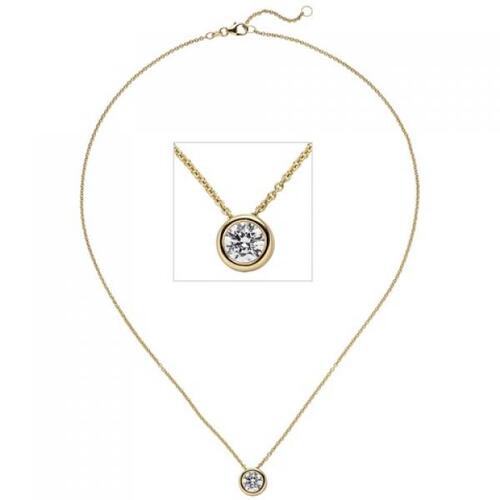Collier Kette mit Anhnger, 585 Gold Gelbgold 1 Diamant Brillant 1,0 ct. 45 cm