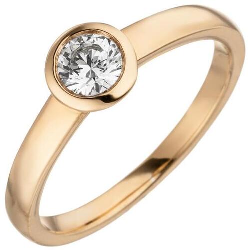 Damen Ring 585 Rotgold, 1 Diamant Brillant 0,15 ct. Diamantring, Solit�r (Gr��e: 58)