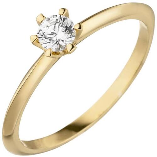 Damen Ring aus 585 Gelbgold 1 Diamant Brillant 0,25 ct. Diamantring Solit�r (Gr��e: 52)