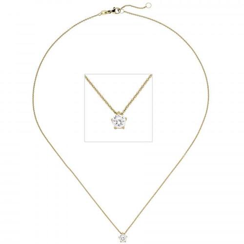 Collier Kette mit Anh�nger 585 Gelbgold 1 Diamant Brillant 0,50 ct., 45 cm