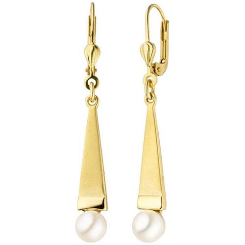 Ohrh�nger 375 Gold Gelbgold teil matt 2 Akoya Perlen Ohrringe Perlenohrringe