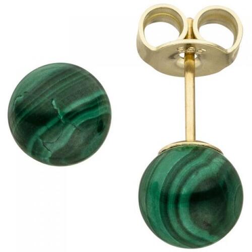 Ohrstecker 585 Gelbgold 2 Malachite gr�n Ohrringe Malachitohrstecker