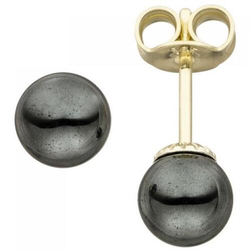 Ohrstecker 585 Gold Gelbgold 2 H�matite Goldohrringe H�matitohrstecker