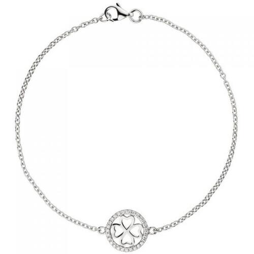 Armband Kleeblatt 925 Sterling Silber 28 Zirkonia 19 cm Gl�cksbringer