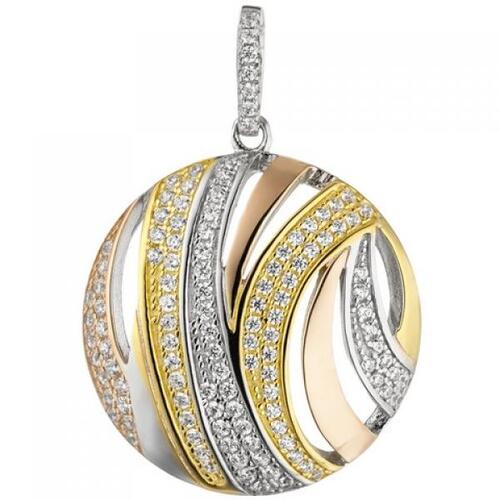 Anh�nger rund 925 Silber tricolor dreifarbig vergoldet 106 Zirkonia