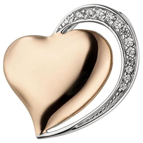 Anh�nger Herz 925 Sterling Silber bicolor vergoldet 13 Zirkonia