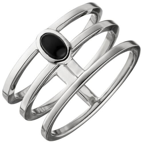 Damen Ring 3-reihig breit 925 Sterling Silber 1 Onyx Onyxring (Gr��e: 64)