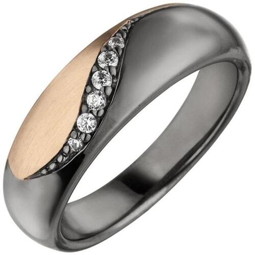 Damen Ring 925 Sterling Silber schwarz und roségold bicolor 6 Zirkonia  (Größe: 58) | Ringe direkt bestellen | Fingerringe