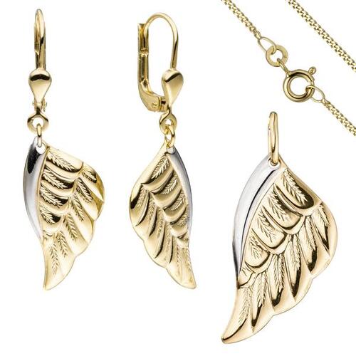 Schmuck-Set Fl�gel Engelsfl�gel 333 Gold Gelbgold bicolor mit Kette 42 cm