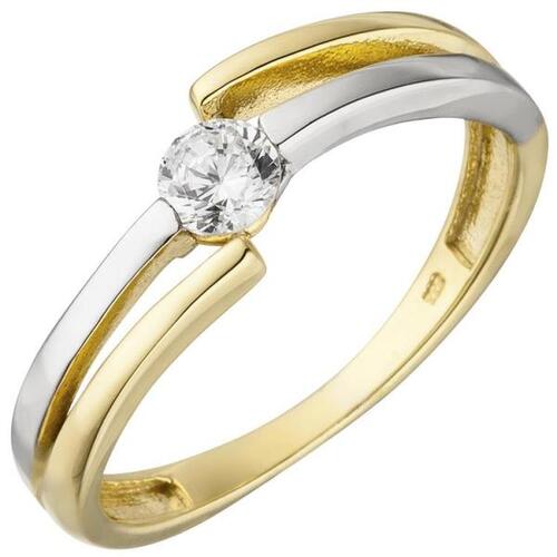 Damen Ring 333 Gelbgold Wei�gold Zirkonia Goldring (Gr��e: 52)