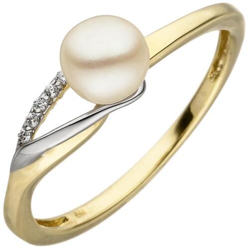Damen Ring 333 Gelbgold Wei�gold  Perle Zirkonia (Gr��e: 58)