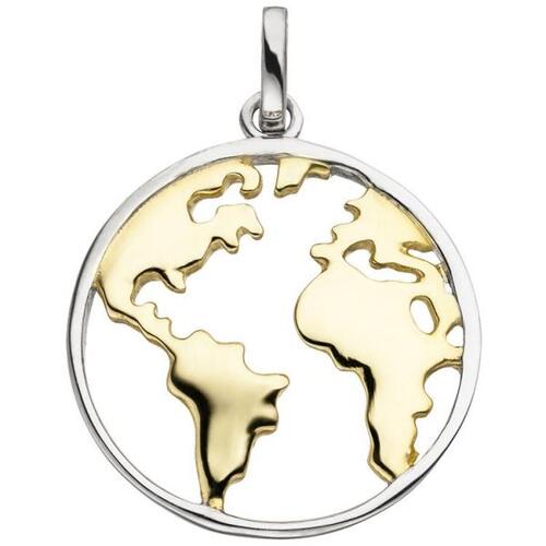 Anh�nger Weltkarte 925 Sterling Silber bicolor vergoldet