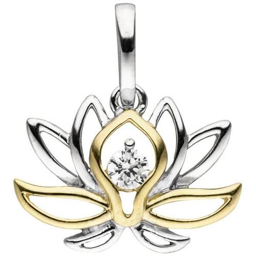 Anh�nger Seerose 925 Sterling Silber bicolor vergoldet 1 Zirkonia