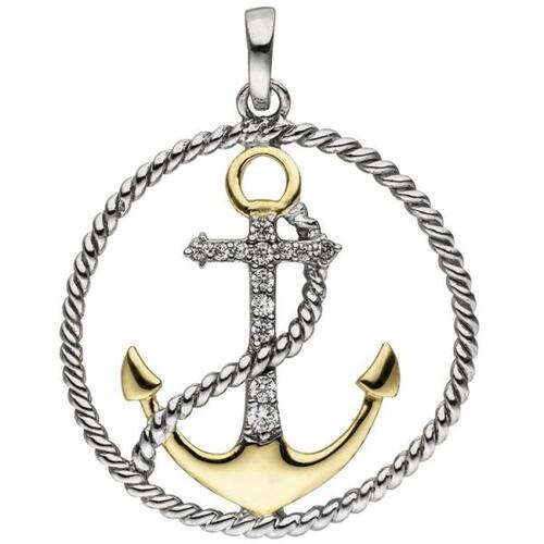 Anh�nger Anker 925 Silber bicolor vergoldet 13 Zirkonia