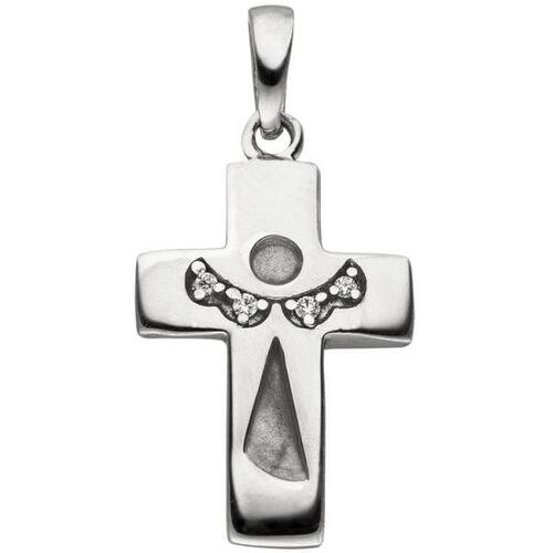 Anhänger Kreuz Schutzengel Kreuz 925 Silber mattiert 4 Zirkonia  Kreuzanhänger | Anhänger - Medaillons direkt bestellen