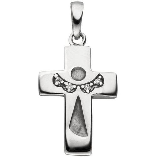 Anhnger Kreuz Schutzengel Kreuz 925 Silber mattiert 4 Zirkonia Kreuzanhnger