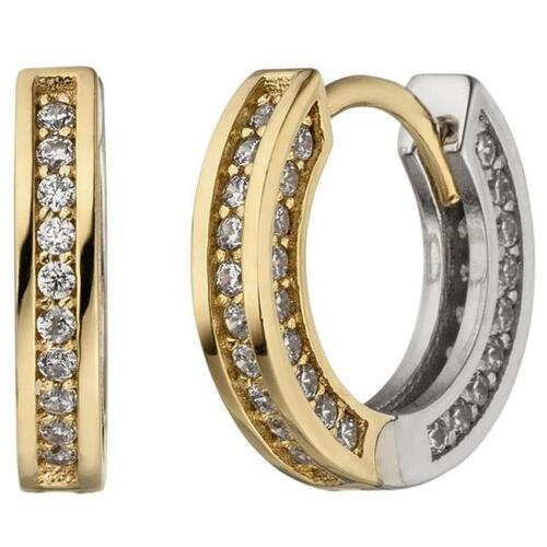 Creolen 333 Gold Gelbgold Wei�gold bicolor 56 Zirkonia Ohrringe