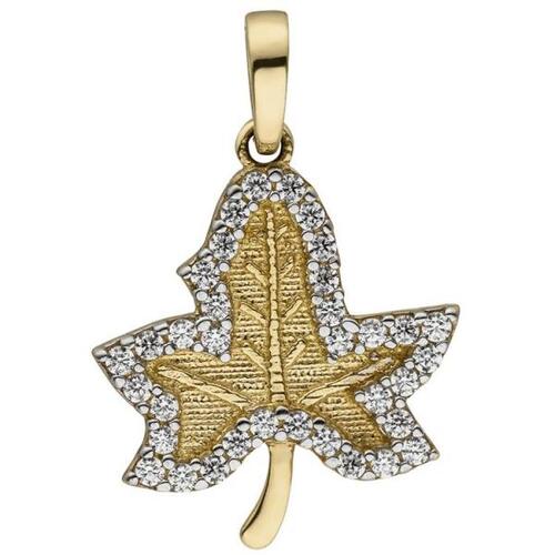 Anh�nger Blatt 333 Gold Gelbgold bicolor mattiert 35 Zirkonia Goldanh�nger