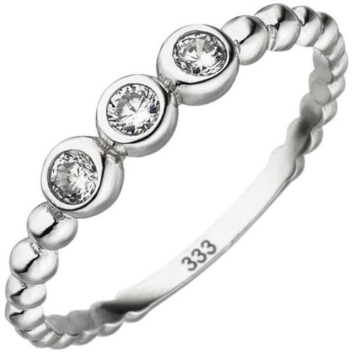 Damen Ring Kugel 333 Gold Wei�gold 3 Zirkonia Kugelring, Wei�goldring (Gr��e: 60)