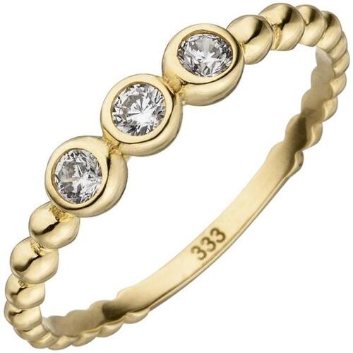 Damen Ring Kugel 333 Gelbgold 3 Zirkonia Goldring, Kugelring (Gr��e: 60)