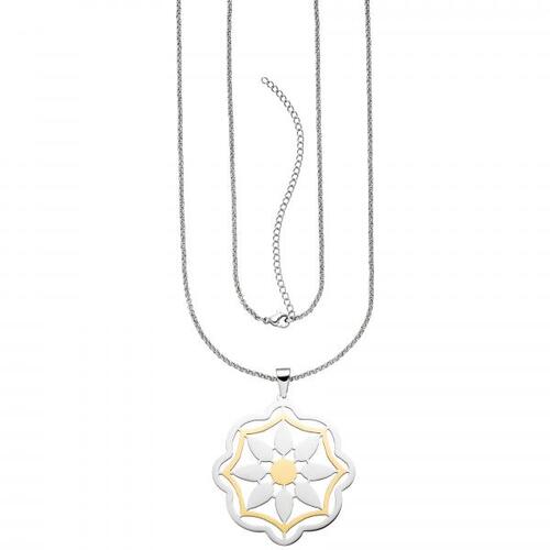 Collier Kette mit Anh�nger Blume aus Edelstahl bicolor 80 cm