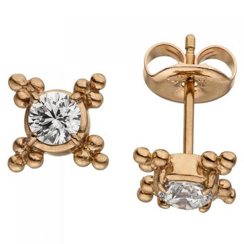 Ohrstecker Edelstahl 2 Zirkonia rotgoldfarben beschichtet Ohrringe