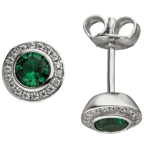 Ohrstecker 925 Sterling Silber 2 Zirkonia gr�n 36 Zirkonia wei� Ohrringe