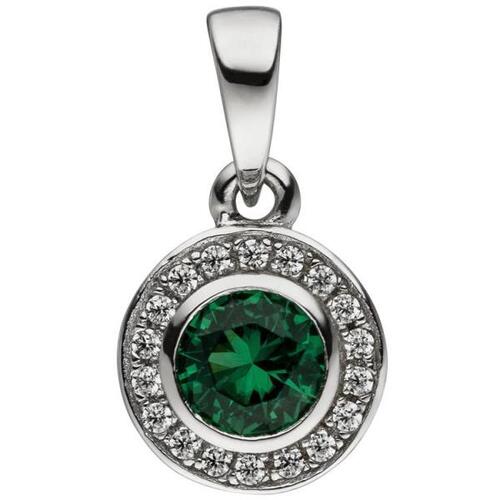 Anh�nger Rund 925 Sterling Silber Zirkonia gr�n und wei�