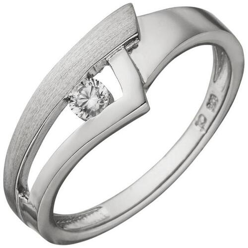 Damen Ring 925 Sterling Silber teil matt 1 Zirkonia (Gr��e: 52)